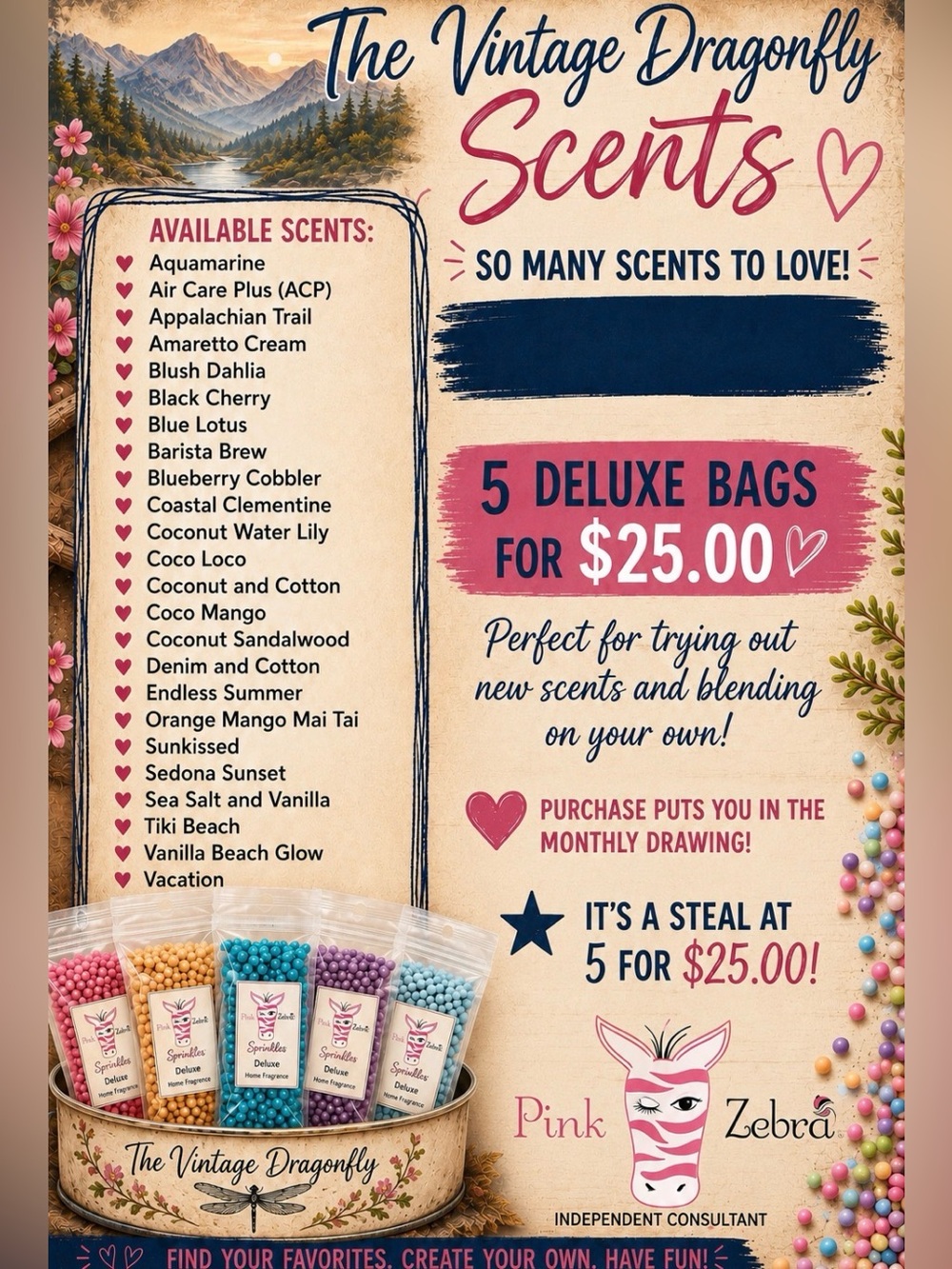 Pink Zebra Deluxe Wax Melt Variety Bag Bundle Non Toxic Headache Friendly